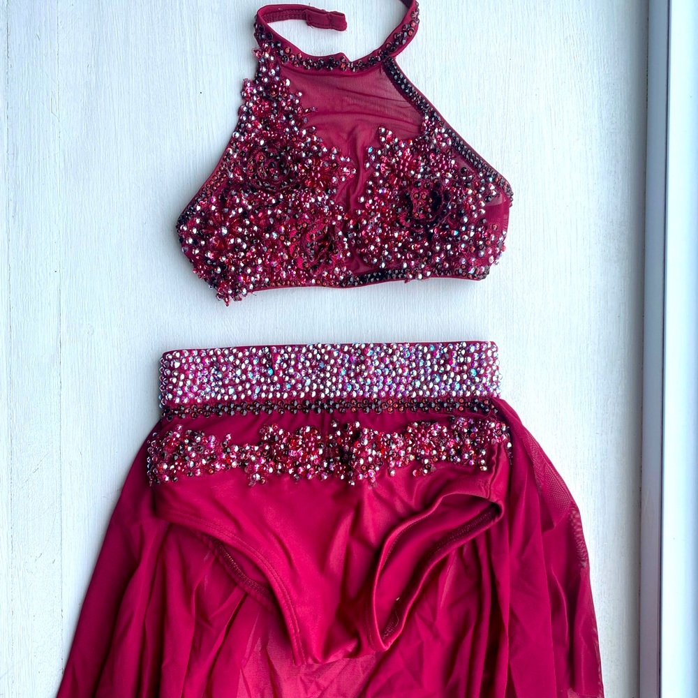 STUNNING, CUSTOM Swarovski Crystal covered Maroon lyrical dance costume